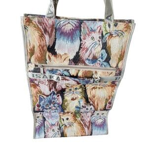 Cat Tapestry Luggage Carry On Shopping Bag & Wheels Vintage Cat Lady Collapsible